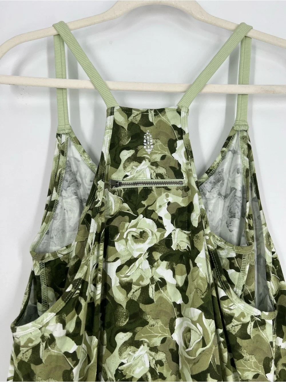 Free People Movement Olive Green Camo Floral Roses Hot Shot Strappy Romper S